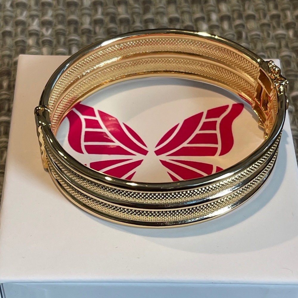 Adina Eden Solid Double Row Indented Bangle Bracelet, Gold - NWT